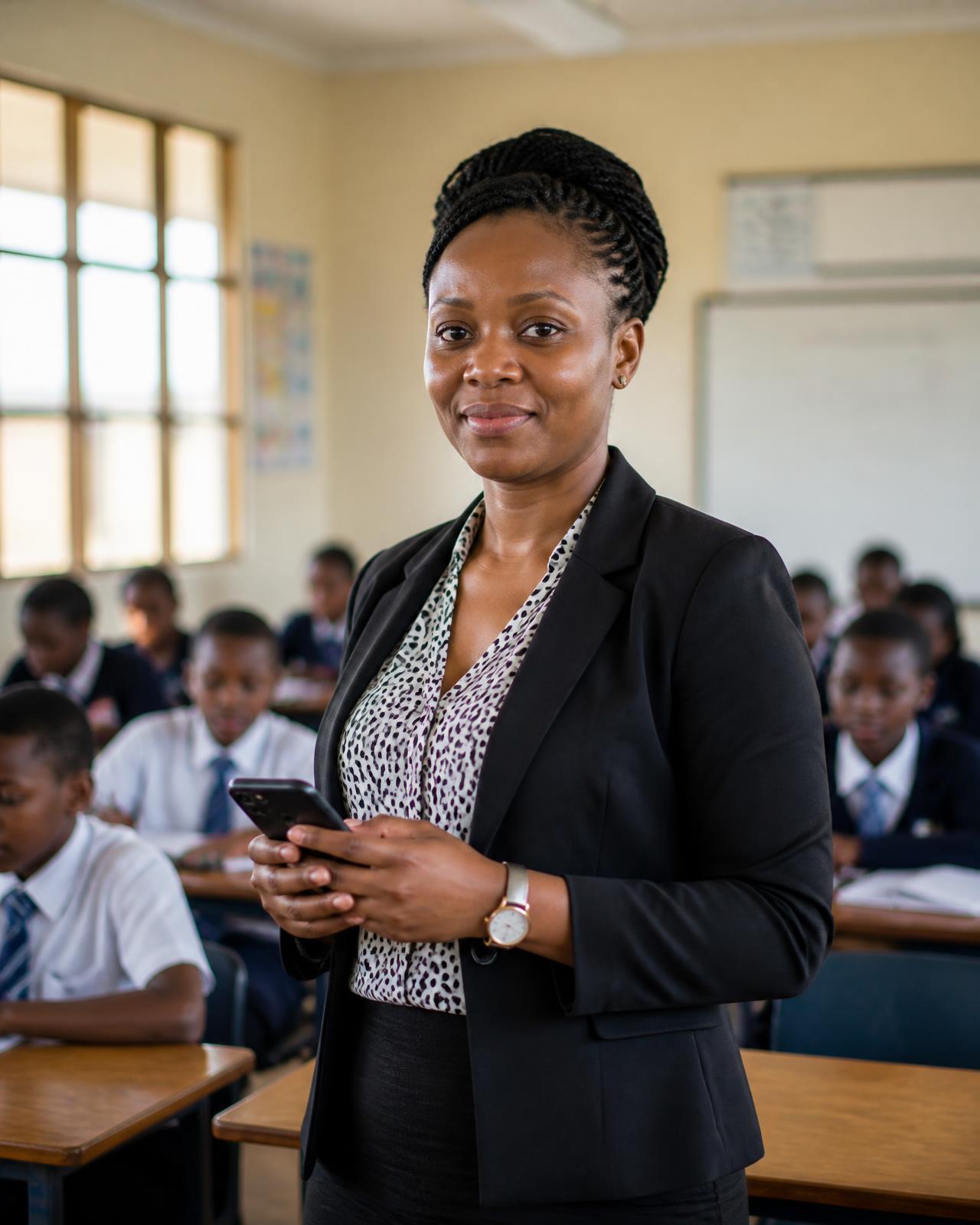 Une enseignante fait l'appel dans une salle de classe africaine